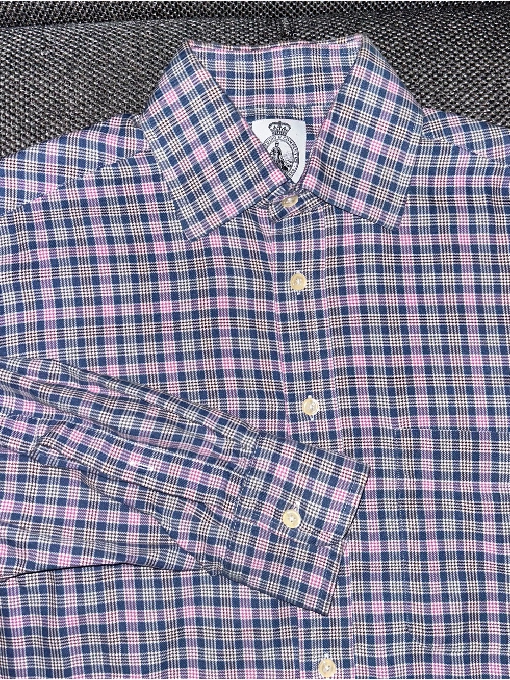Cordings of Piccadilly Men's Blue and Pink Plaid Button-Down Dress Shirt